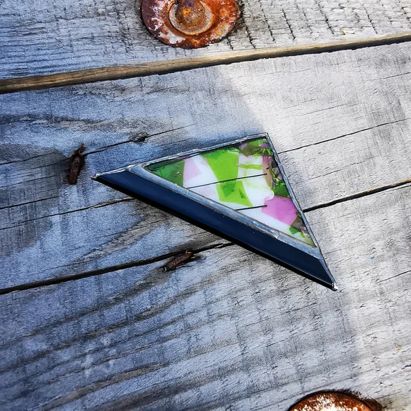 Artisan Created Fused Glass Triangular Brooch Pin - Picture 3 of 14